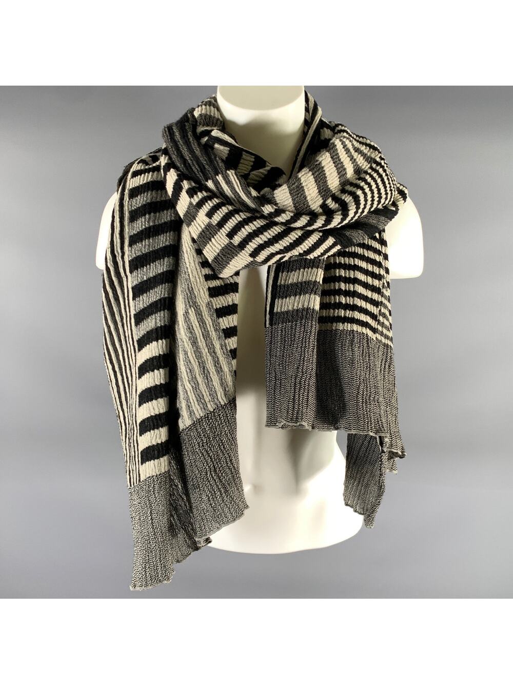 NUNO Black Cream Stripe Polyester Scarves & Shawls